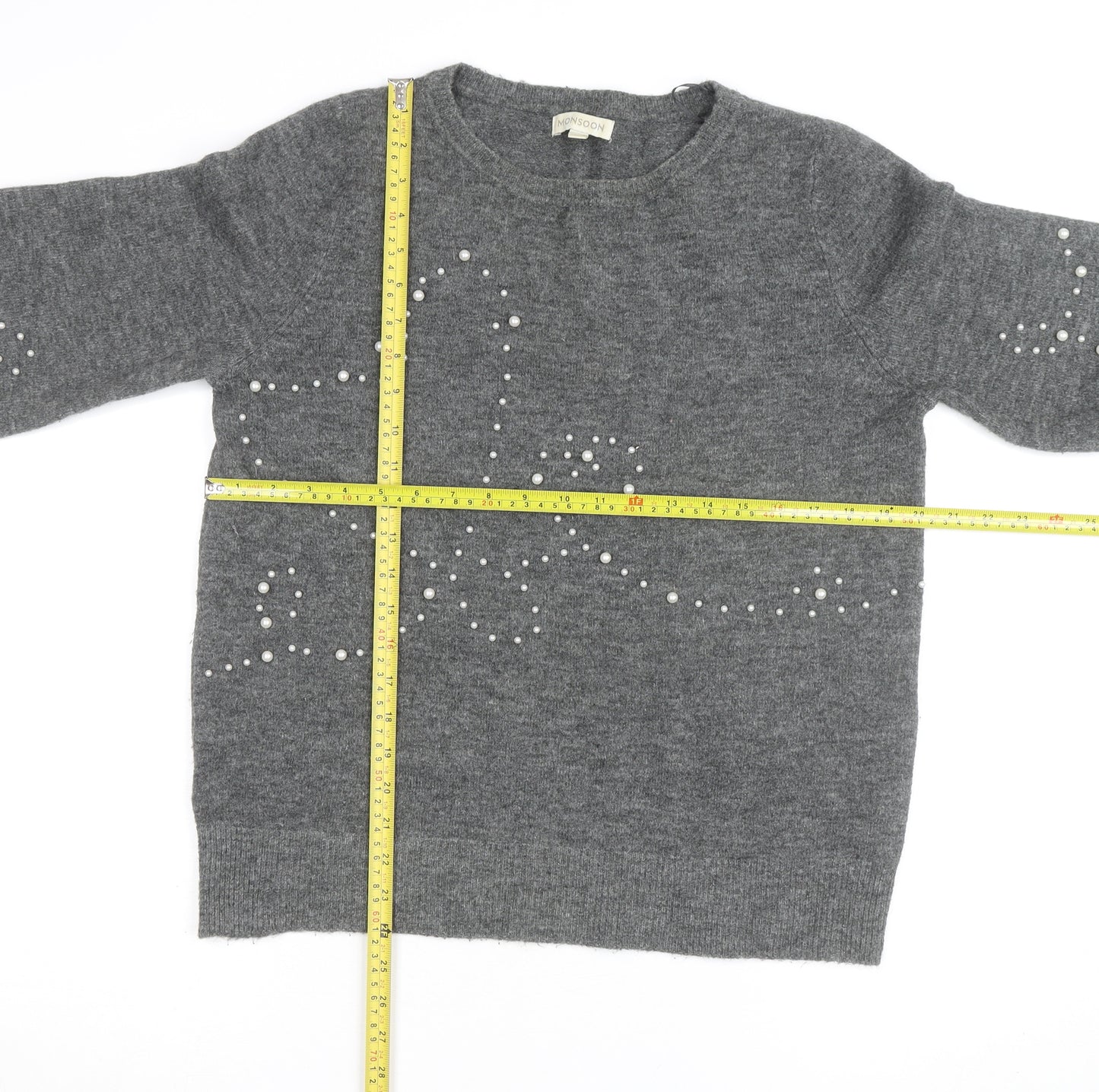 Monsoon Women's Grey Wool Blend Beaded Pullover Jumper M