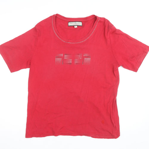 Paco Boutique Womens Red Rhinestone T-Shirt Size L Cotton Short Sleeve