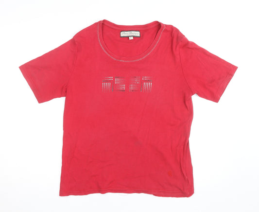 Paco Boutique Womens Red Rhinestone T-Shirt Size L Cotton Short Sleeve