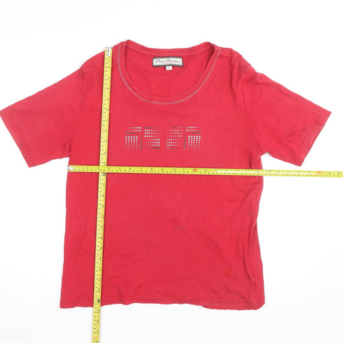 Paco Boutique Womens Red Rhinestone T-Shirt Size L Cotton Short Sleeve
