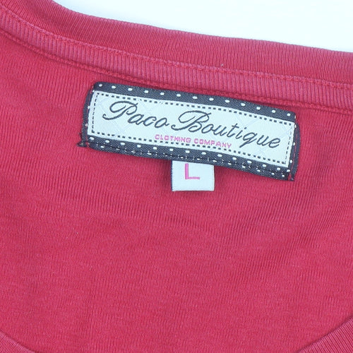 Paco Boutique Womens Red Rhinestone T-Shirt Size L Cotton Short Sleeve