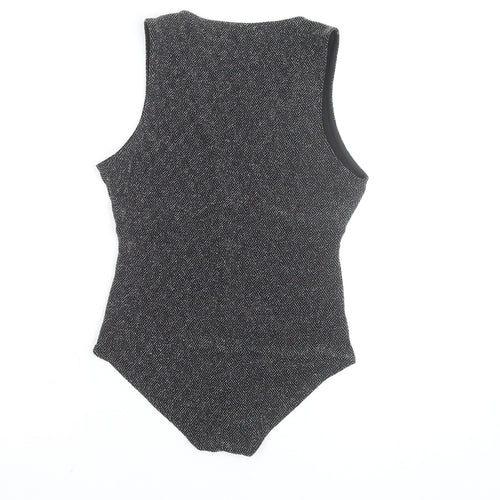 Topshop Women Black Metallic V-Neck Sleeveless Bodysuit Size 14