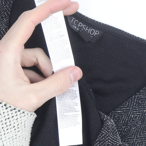 Topshop Women Black Metallic V-Neck Sleeveless Bodysuit Size 14