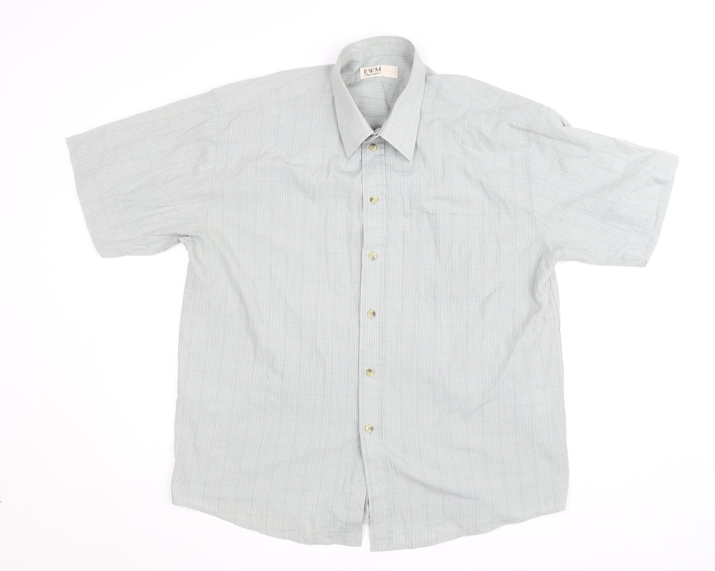 EWM Men's Grey Check Short Sleeve Button-Up Shirt Size L
