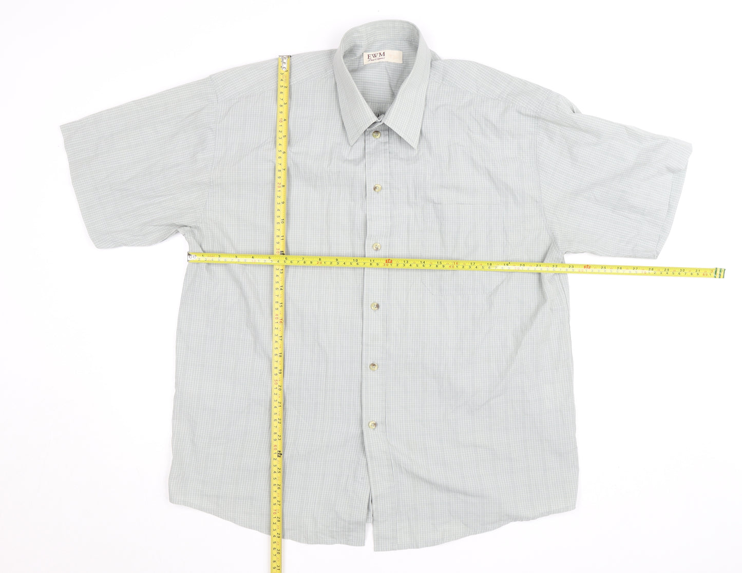 EWM Men's Grey Check Short Sleeve Button-Up Shirt Size L