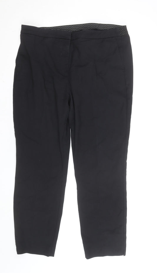 Zara Women Black Cropped Stretch Trousers Size 18