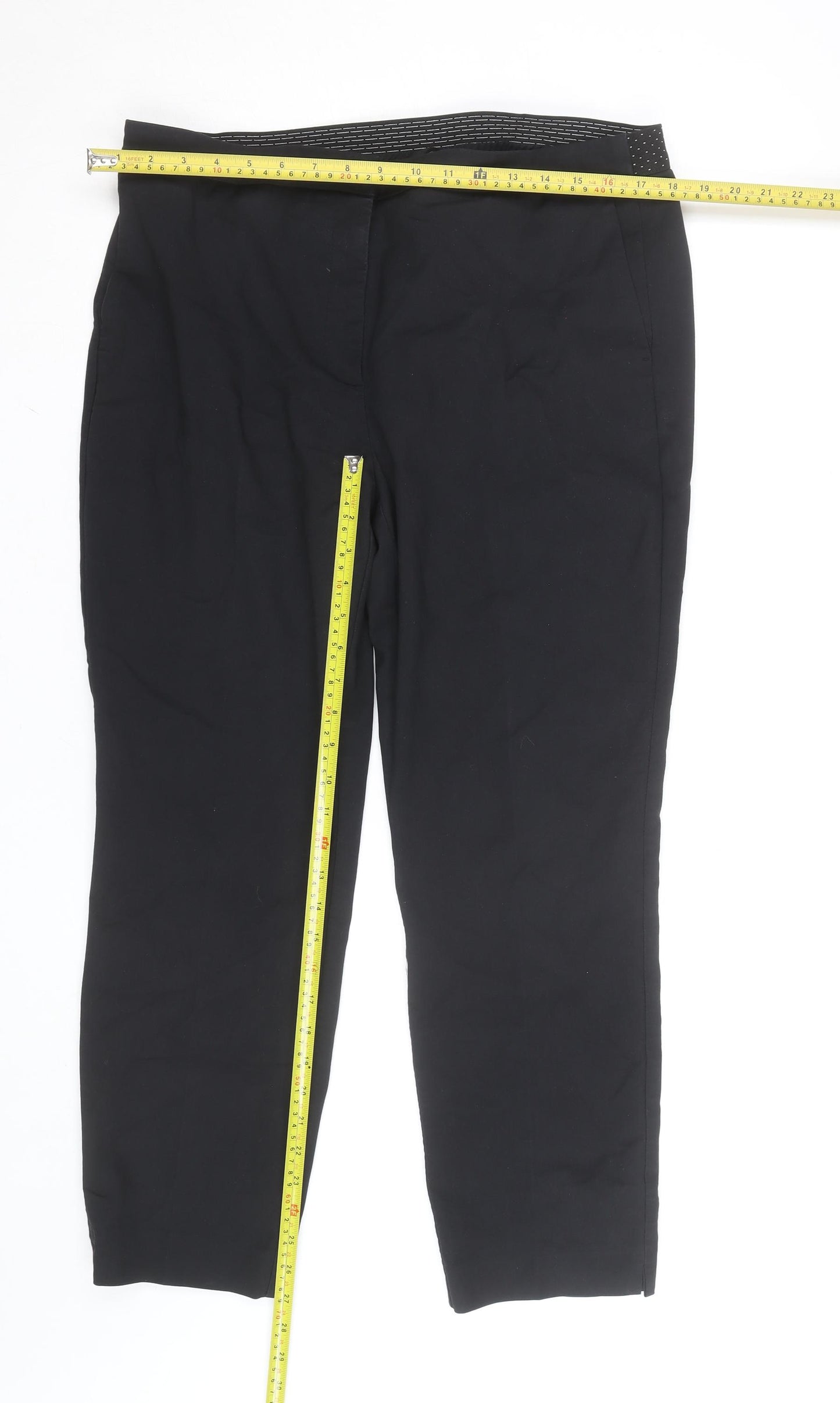 Zara Women Black Cropped Stretch Trousers Size 18