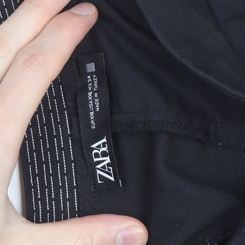 Zara Women Black Cropped Stretch Trousers Size 18