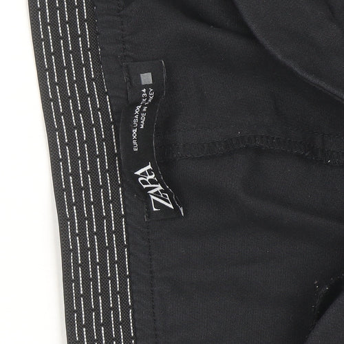 Zara Women Black Cropped Stretch Trousers Size 18