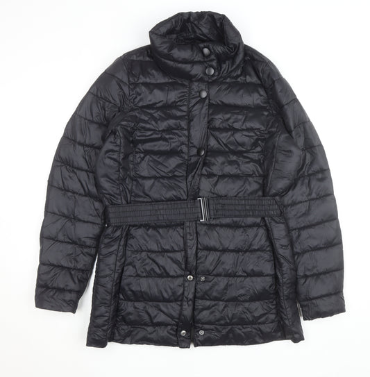 Esmara Womens Black Belted Puffer Jacket Size 12 Lightweight Winter Coat