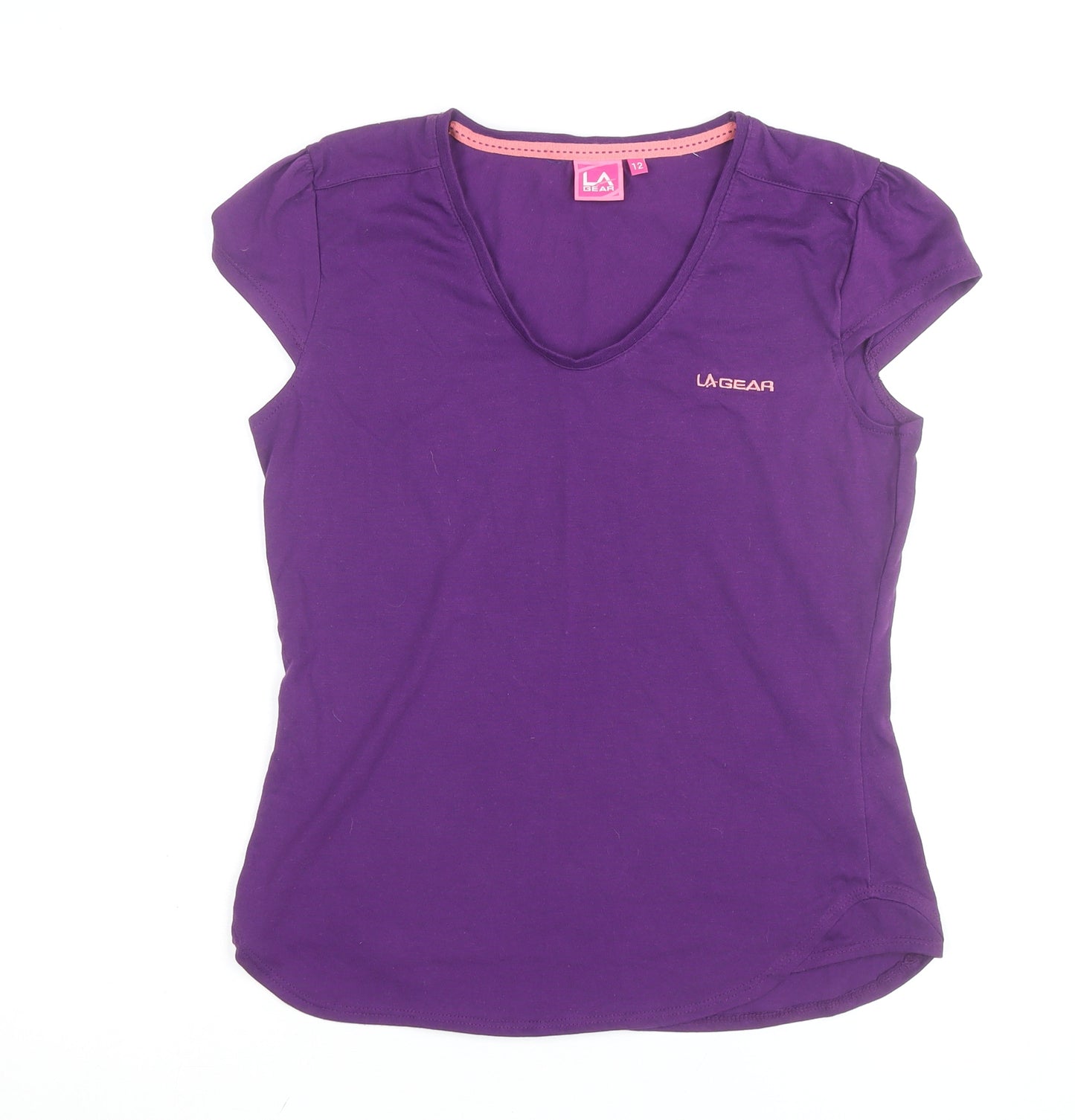 LA Gear Women's Purple V-Neck Short Sleeve T-Shirt Size 12
