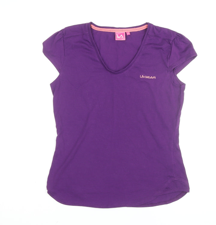 LA Gear Women's Purple V-Neck Short Sleeve T-Shirt Size 12