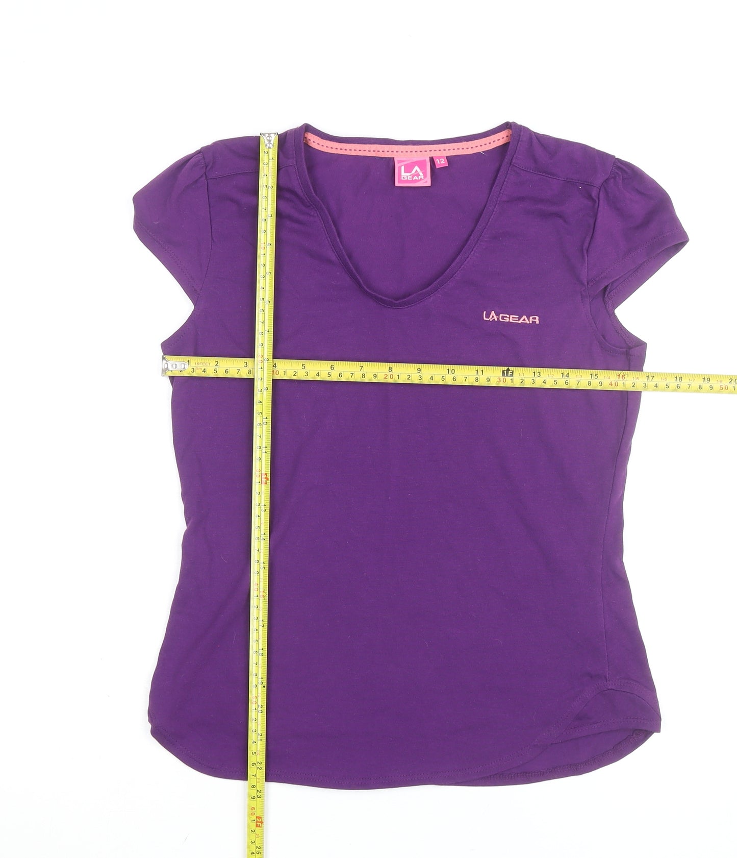 LA Gear Women's Purple V-Neck Short Sleeve T-Shirt Size 12