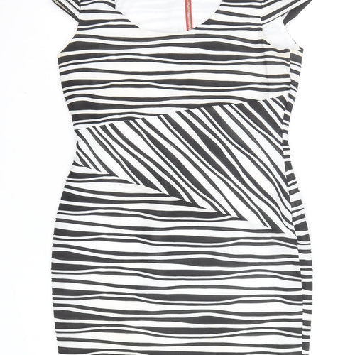 Frank Lyman Women's Black & White Striped Bodycon Dress Size 16