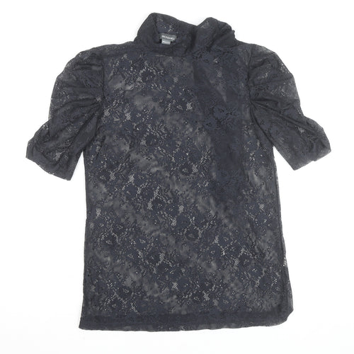 Bershka Women's Black Lace High Neck Short Sleeve Blouse M
