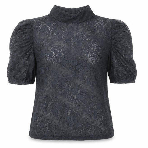 Bershka Women's Black Lace High Neck Short Sleeve Blouse M