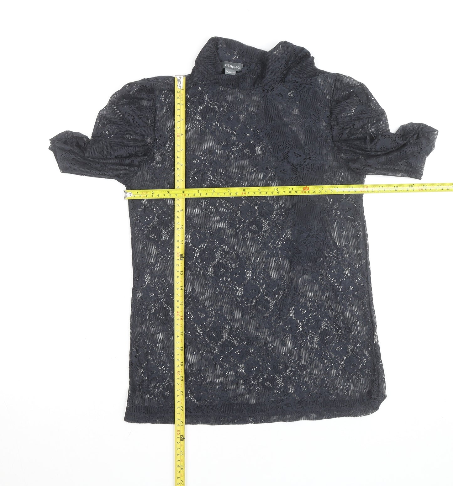 Bershka Women's Black Lace High Neck Short Sleeve Blouse M