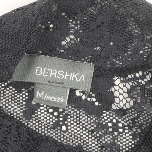 Bershka Women's Black Lace High Neck Short Sleeve Blouse M