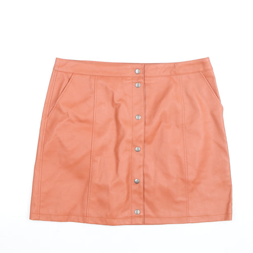 Vero Moda Women’s Orange Faux Leather A-Line Short Skirt XL