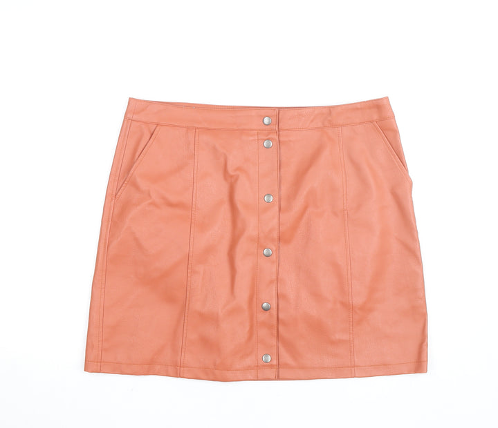 Vero Moda Women’s Orange Faux Leather A-Line Short Skirt XL