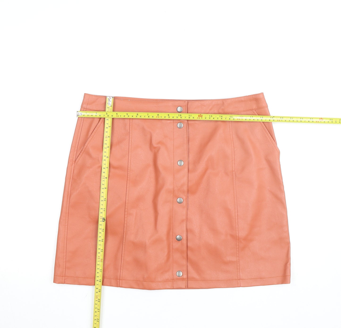 Vero Moda Women’s Orange Faux Leather A-Line Short Skirt XL