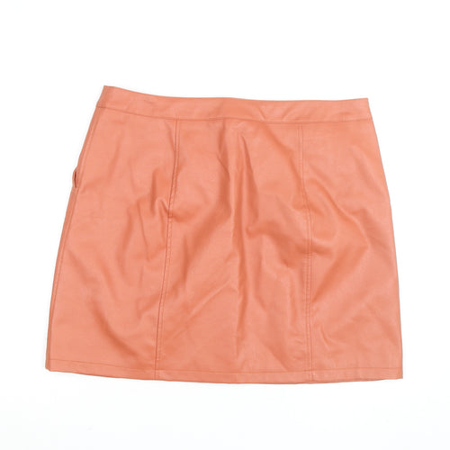 Vero Moda Women’s Orange Faux Leather A-Line Short Skirt XL