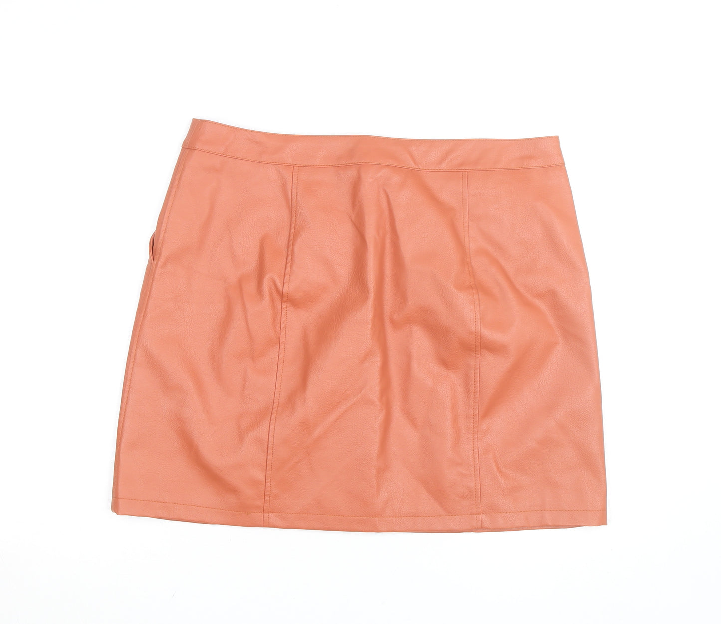 Vero Moda Women’s Orange Faux Leather A-Line Short Skirt XL