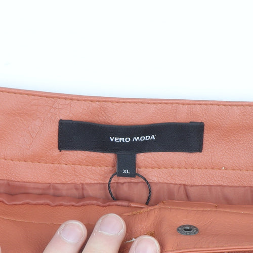 Vero Moda Women’s Orange Faux Leather A-Line Short Skirt XL