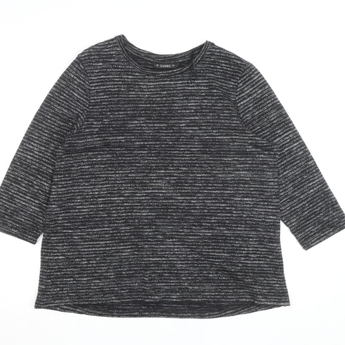 Dunnes Women Black Striped Glitter 3/4 Sleeve Knit Top L