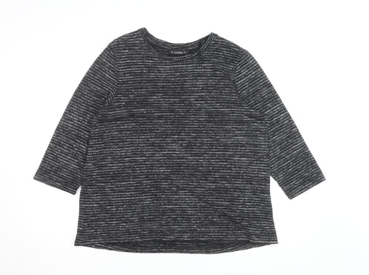 Dunnes Women Black Striped Glitter 3/4 Sleeve Knit Top L