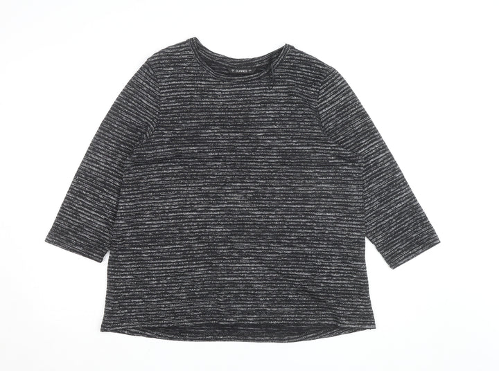 Dunnes Women Black Striped Glitter 3/4 Sleeve Knit Top L