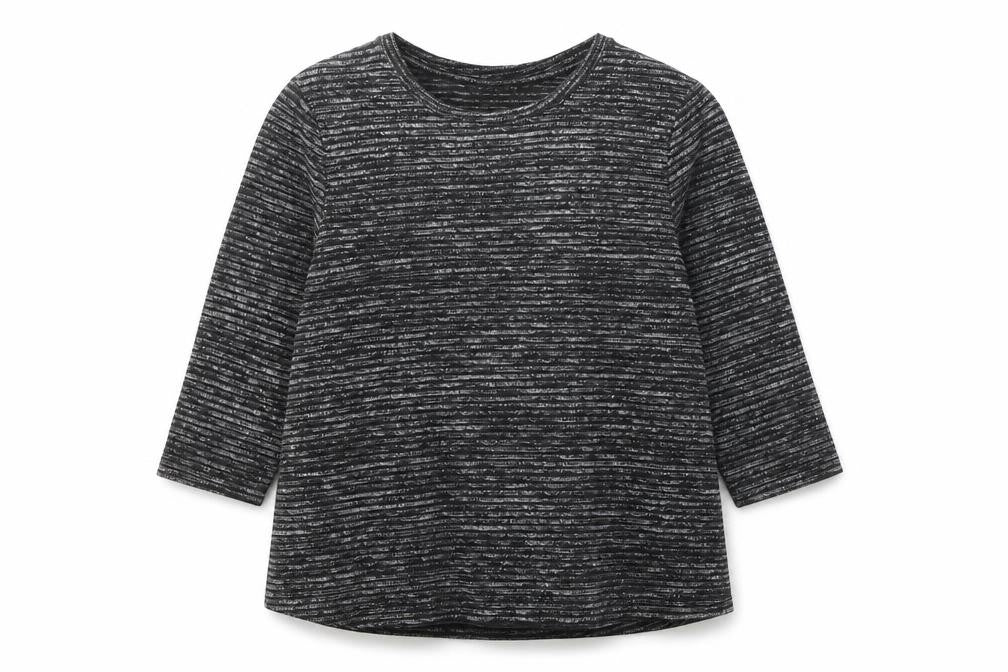 Dunnes Women Black Striped Glitter 3/4 Sleeve Knit Top L