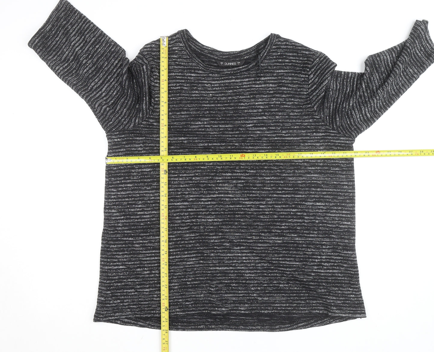 Dunnes Women Black Striped Glitter 3/4 Sleeve Knit Top L