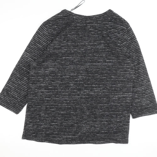 Dunnes Women Black Striped Glitter 3/4 Sleeve Knit Top L