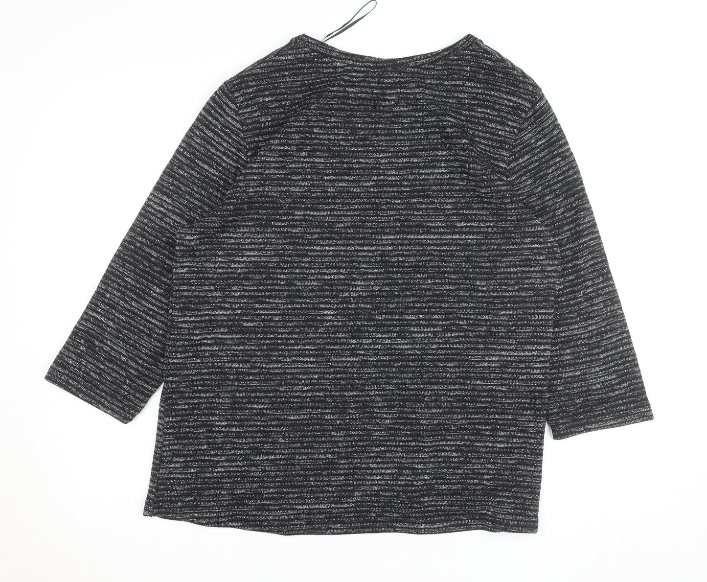 Dunnes Women Black Striped Glitter 3/4 Sleeve Knit Top L