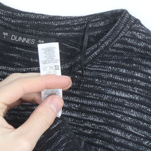 Dunnes Women Black Striped Glitter 3/4 Sleeve Knit Top L