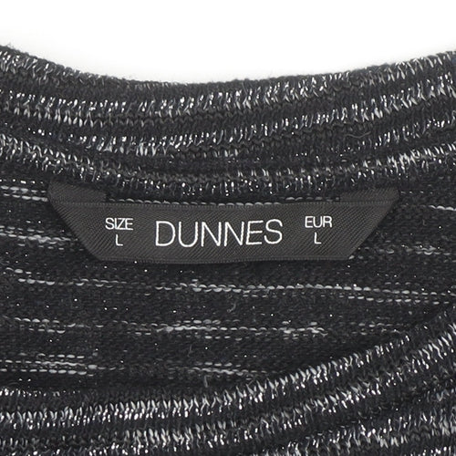 Dunnes Women Black Striped Glitter 3/4 Sleeve Knit Top L