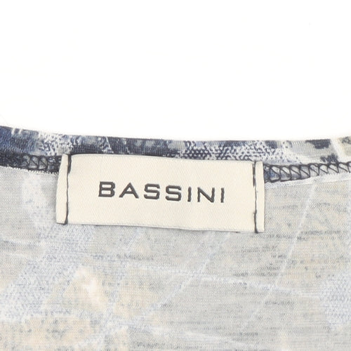 Bassini Women's Blue Geometric Wrap Blouse L Short Sleeve