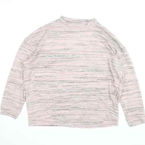 Marks and Spencer Womens Pink Striped Mock Neck Long Sleeve Top Size L