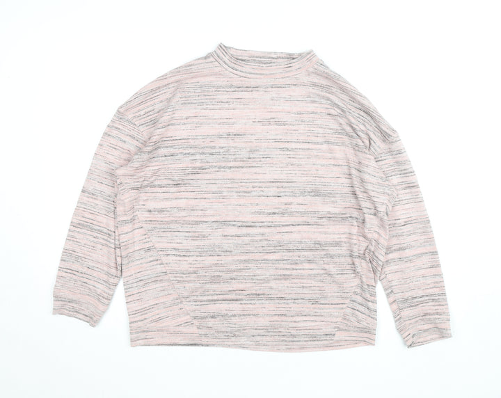 Marks and Spencer Womens Pink Striped Mock Neck Long Sleeve Top Size L