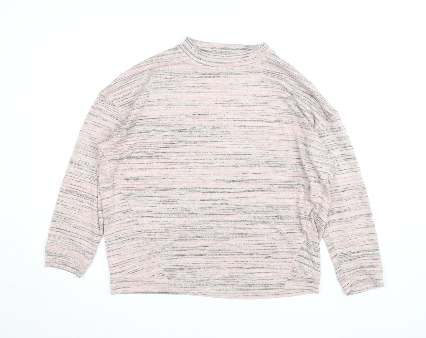 Marks and Spencer Womens Pink Striped Mock Neck Long Sleeve Top Size L