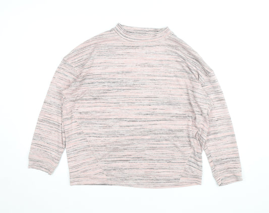 Marks and Spencer Womens Pink Striped Mock Neck Long Sleeve Top Size L