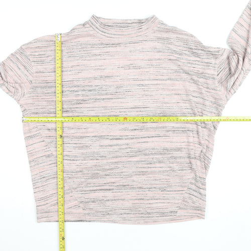 Marks and Spencer Womens Pink Striped Mock Neck Long Sleeve Top Size L