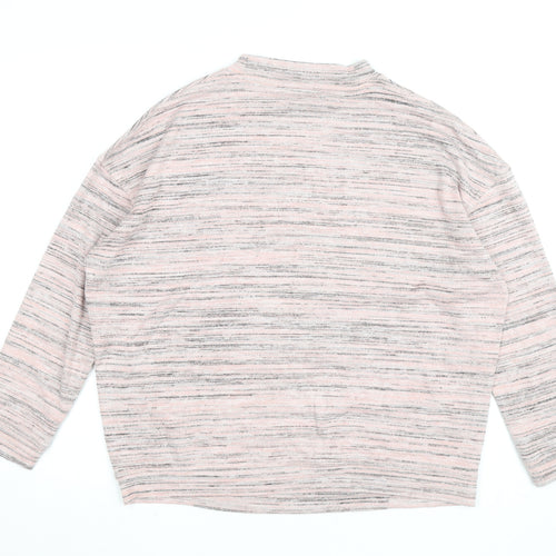 Marks and Spencer Womens Pink Striped Mock Neck Long Sleeve Top Size L