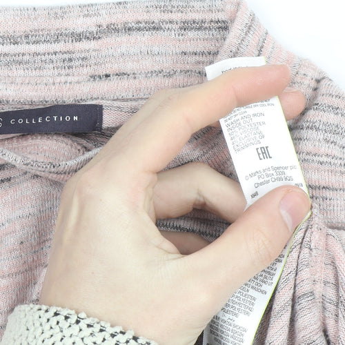 Marks and Spencer Womens Pink Striped Mock Neck Long Sleeve Top Size L
