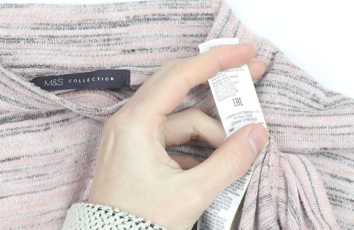 Marks and Spencer Womens Pink Striped Mock Neck Long Sleeve Top Size L