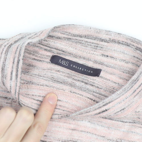 Marks and Spencer Womens Pink Striped Mock Neck Long Sleeve Top Size L