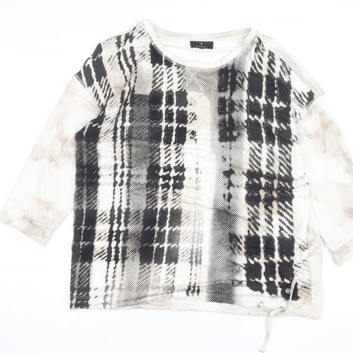 Monari Women's Multicoloured Check Print 3/4 Sleeve Jersey Top Size 12