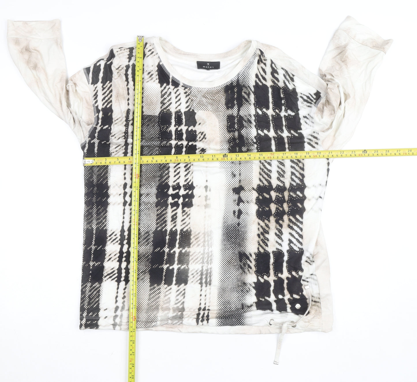 Monari Women's Multicoloured Check Print 3/4 Sleeve Jersey Top Size 12
