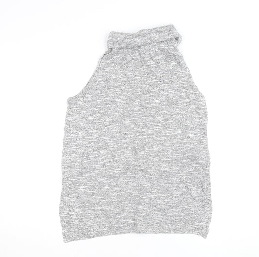 New Look Womens Grey Roll Neck Sleeveless Knit Top Size 12